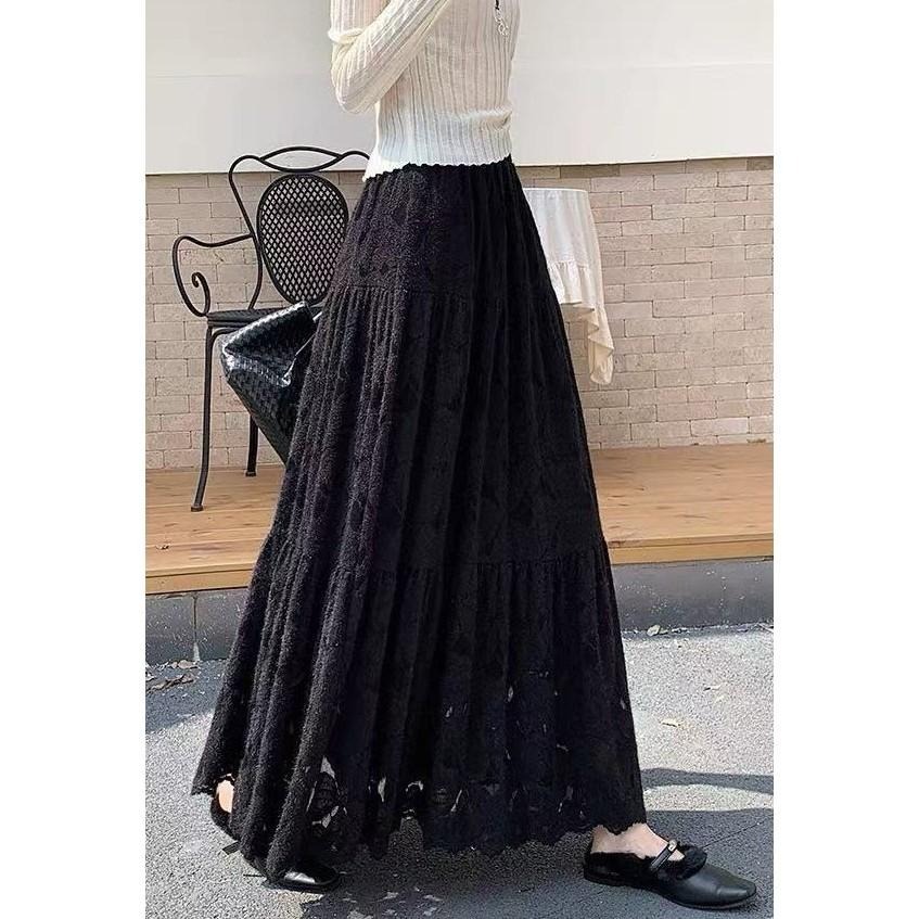 現+預 氣質顯瘦 百搭蕾絲磨毛半身裙 *2色 | kukuta-細節圖2