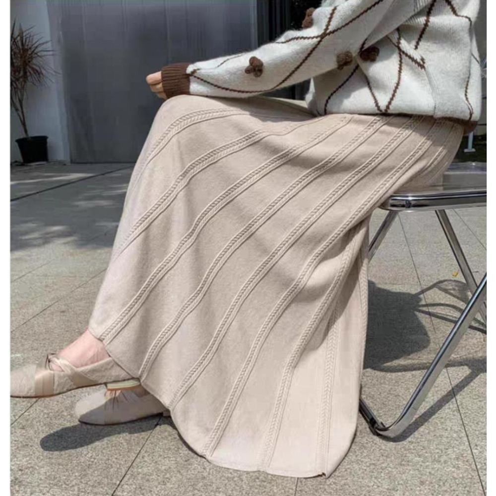 秋冬保暖 螺紋針織半身裙 顯瘦百搭長裙*3色 | kukuta-細節圖2