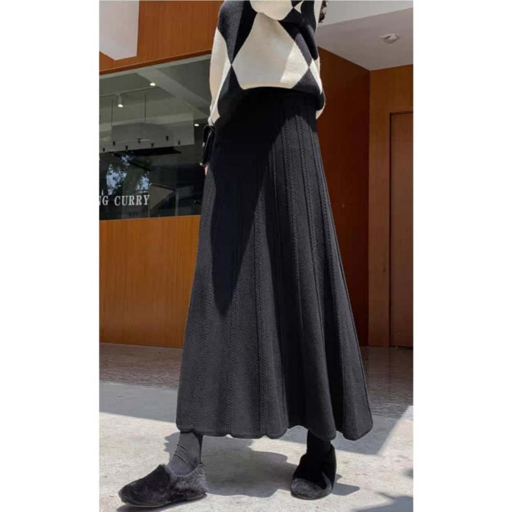 秋冬保暖 螺紋針織半身裙 顯瘦百搭長裙*3色 | kukuta-細節圖3