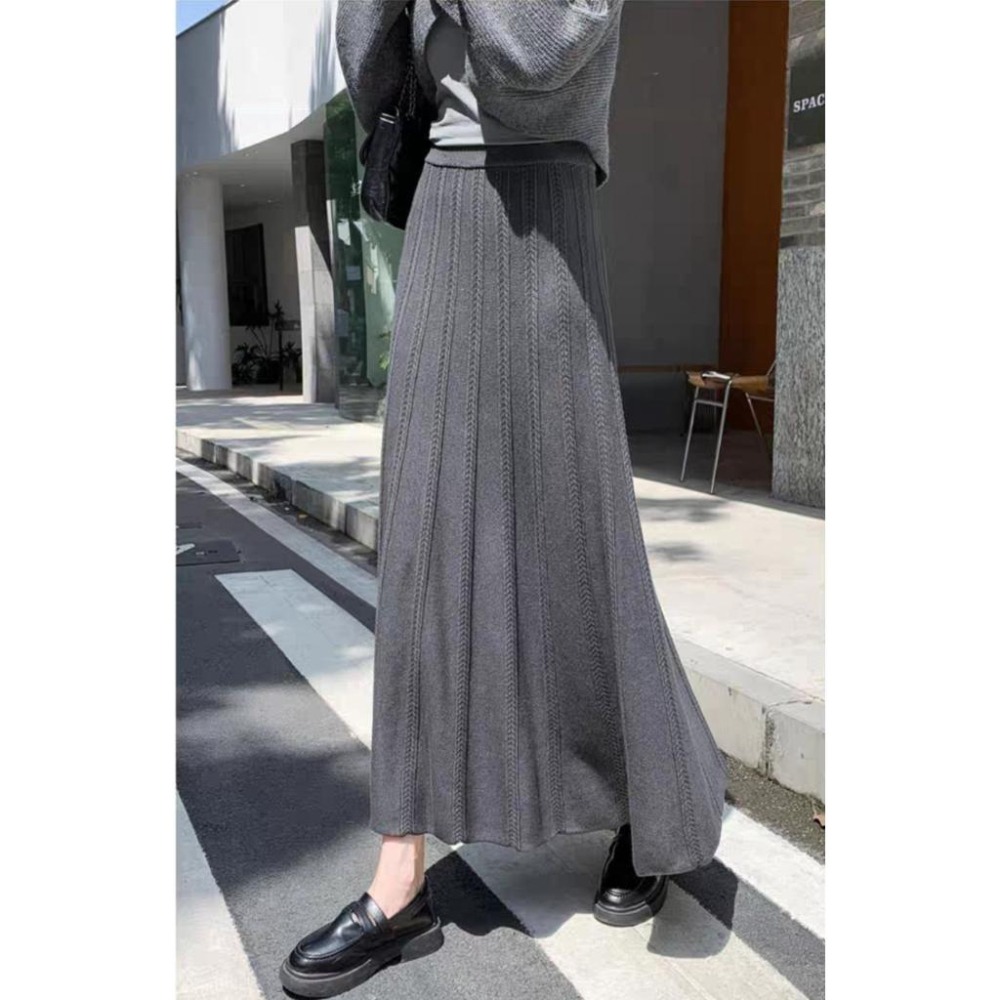 秋冬保暖 螺紋針織半身裙 顯瘦百搭長裙*3色 | kukuta-細節圖4