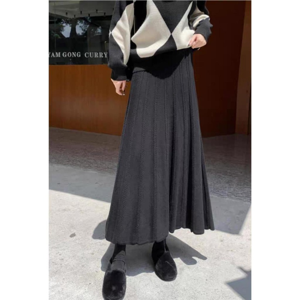 秋冬保暖 螺紋針織半身裙 顯瘦百搭長裙*3色 | kukuta-細節圖6
