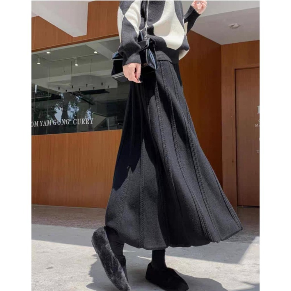 秋冬保暖 螺紋針織半身裙 顯瘦百搭長裙*3色 | kukuta-細節圖8