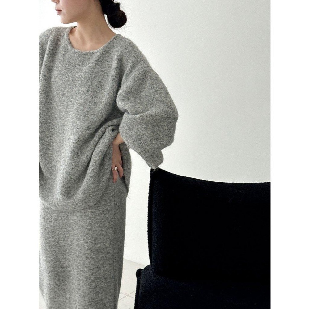 韓系秋冬 溫暖後排釦慵懶毛衣+針織半身裙套裝 *2色 | kukuta-細節圖3