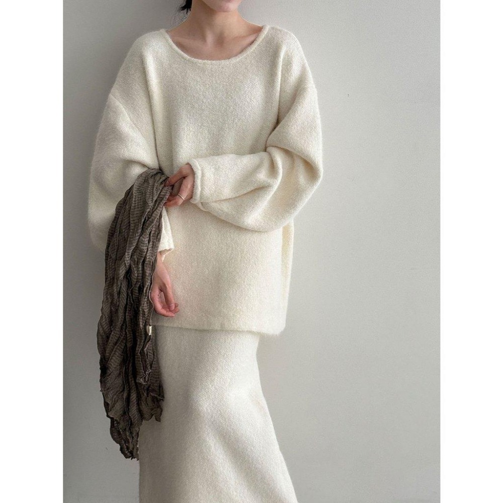 韓系秋冬 溫暖後排釦慵懶毛衣+針織半身裙套裝 *2色 | kukuta-細節圖6