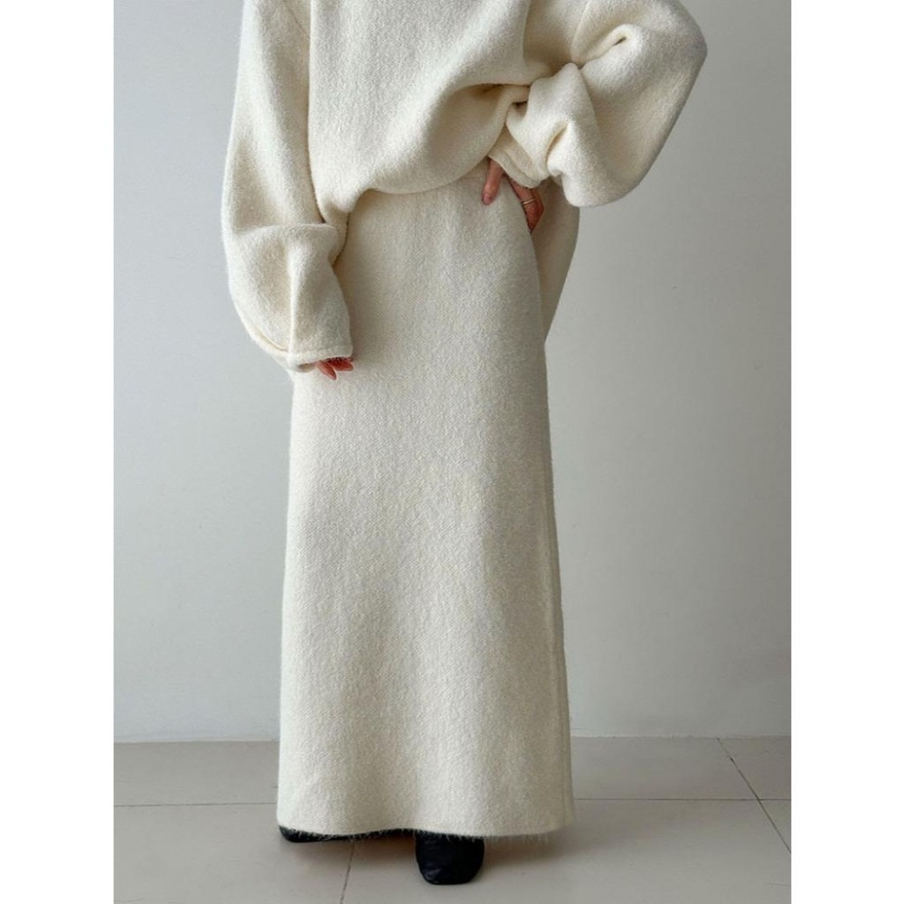 韓系秋冬 溫暖後排釦慵懶毛衣+針織半身裙套裝 *2色 | kukuta-細節圖8