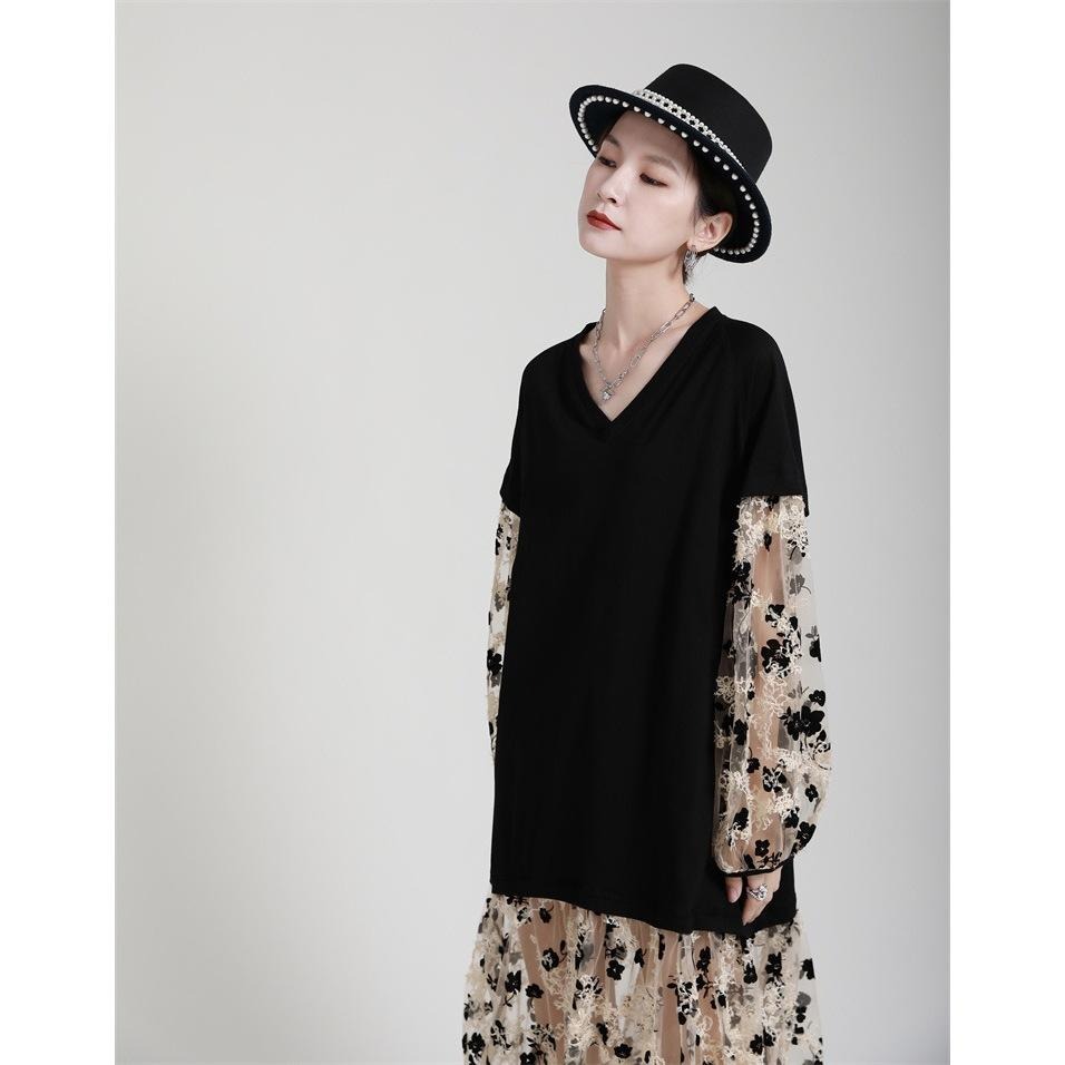 赫本風碎花拼接紗連身裙 | kukuta-細節圖6