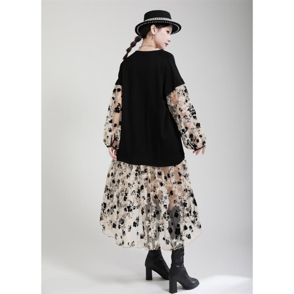 赫本風碎花拼接紗連身裙 | kukuta-細節圖8