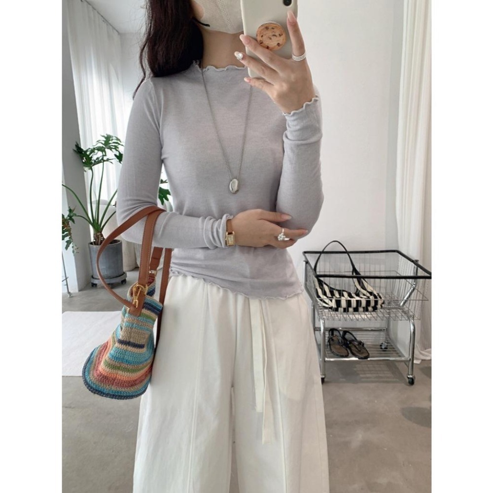 現+預 多色木耳邊內搭上衣 百搭打底高領針織衫 *20色 | kukuta-細節圖2