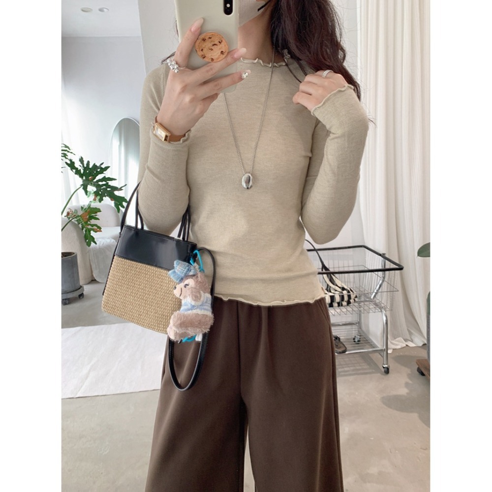 現+預 多色木耳邊內搭上衣 百搭打底高領針織衫 *20色 | kukuta-細節圖3