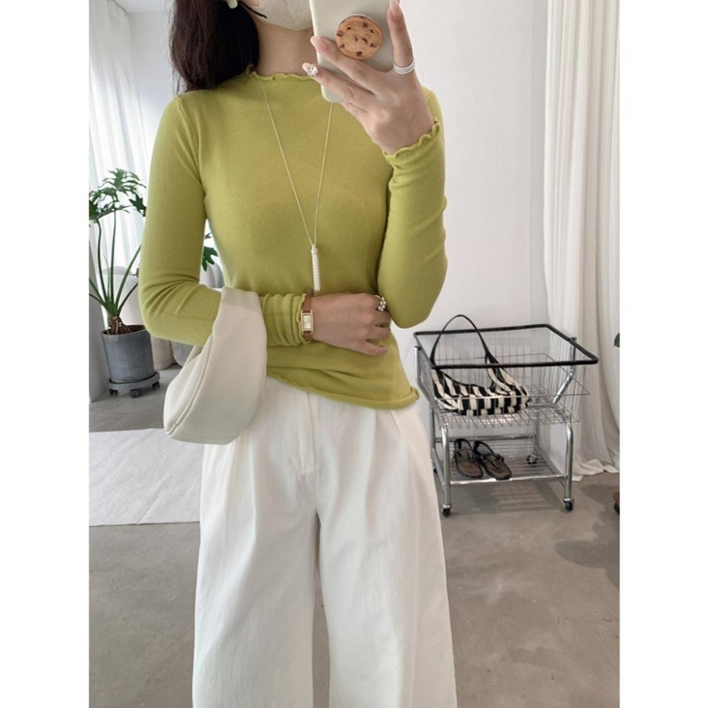 現+預 多色木耳邊內搭上衣 百搭打底高領針織衫 *20色 | kukuta-細節圖4