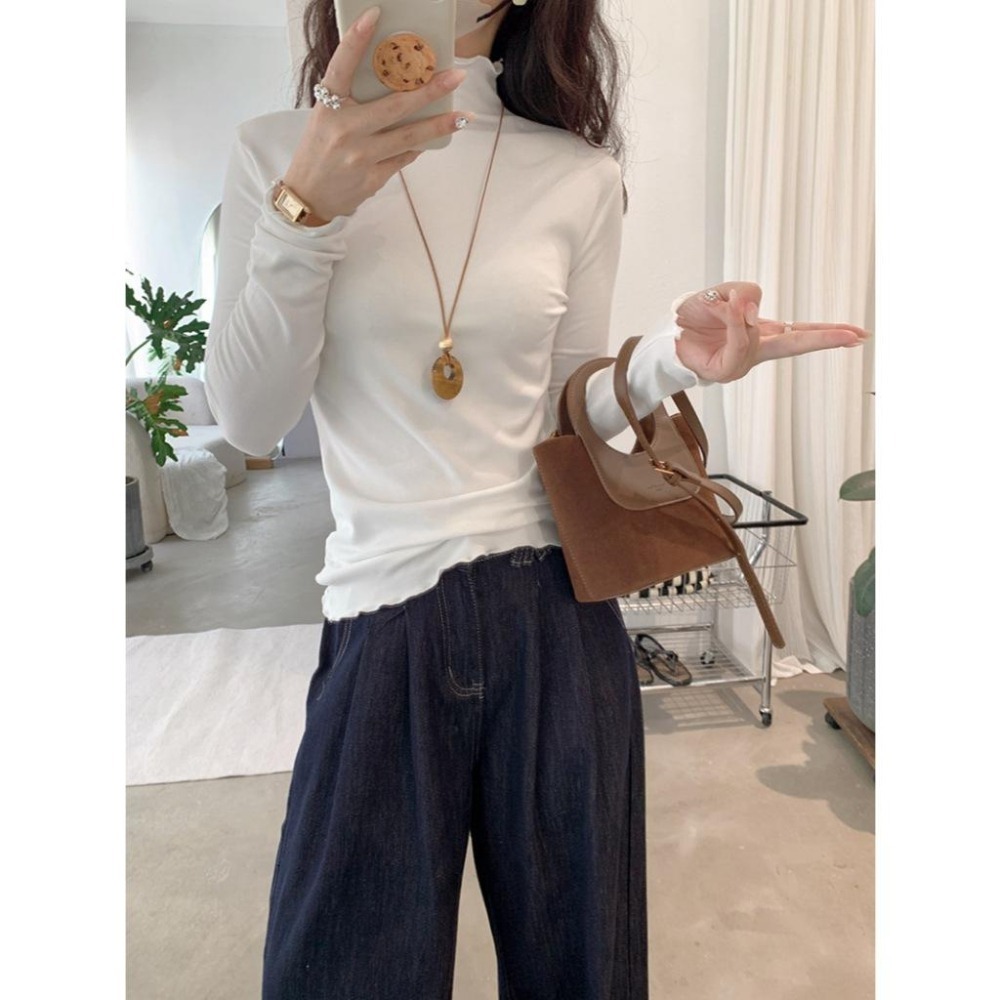 現+預 多色木耳邊內搭上衣 百搭打底高領針織衫 *20色 | kukuta-細節圖5