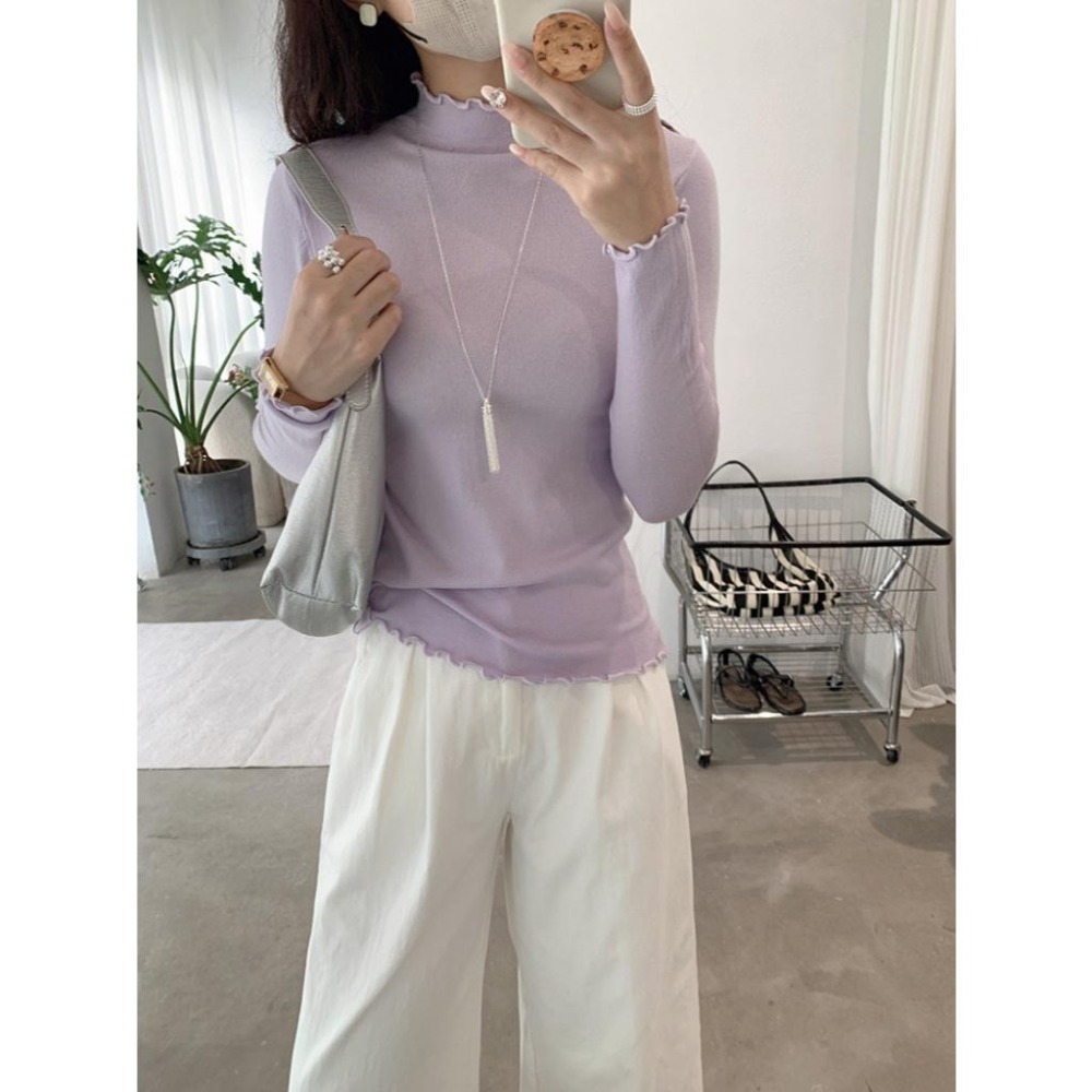 現+預 多色木耳邊內搭上衣 百搭打底高領針織衫 *20色 | kukuta-細節圖6