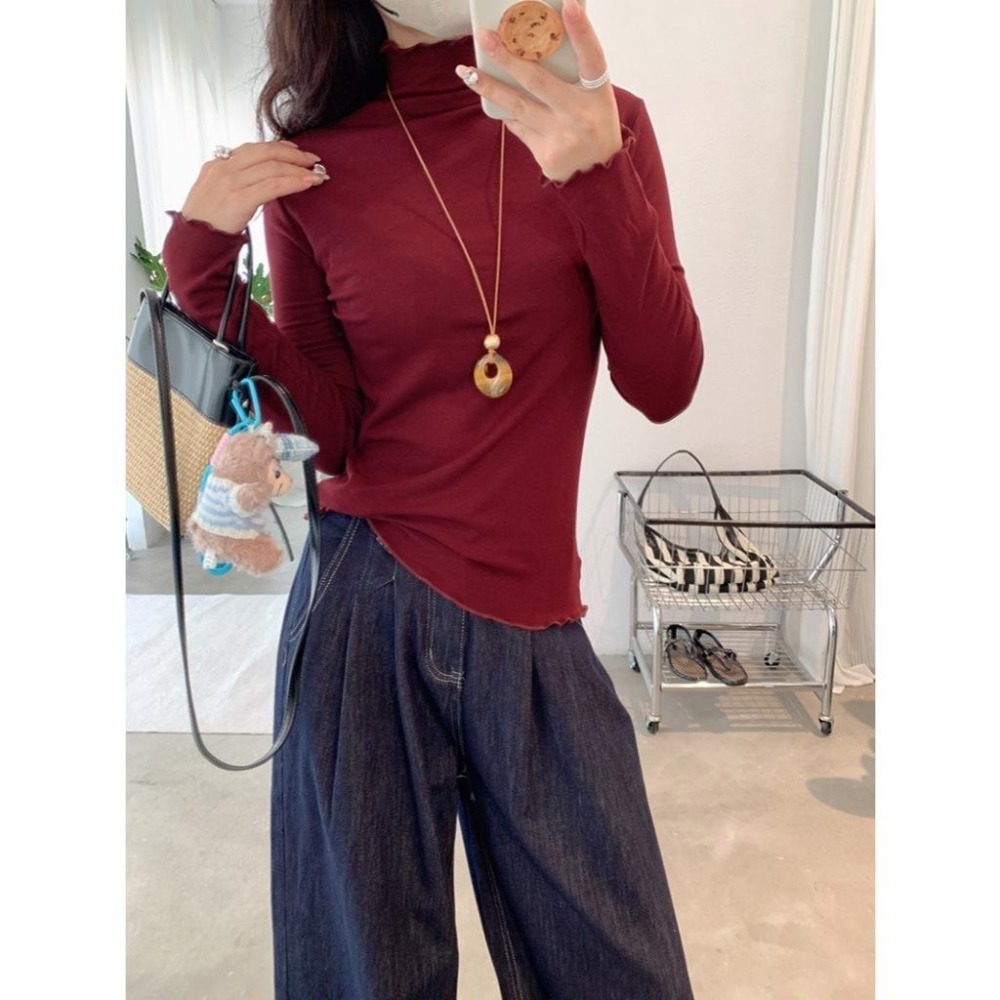 現+預 多色木耳邊內搭上衣 百搭打底高領針織衫 *20色 | kukuta-細節圖8