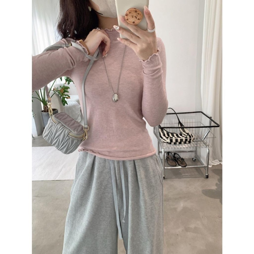 現+預 多色木耳邊內搭上衣 百搭打底高領針織衫 *20色 | kukuta-細節圖9