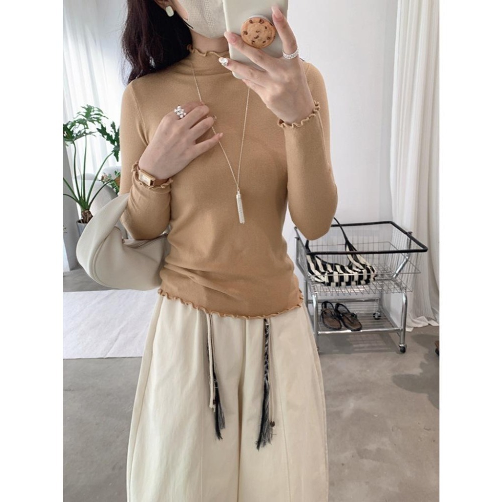 現+預 多色木耳邊內搭上衣 百搭打底高領針織衫 *20色 | kukuta-細節圖10