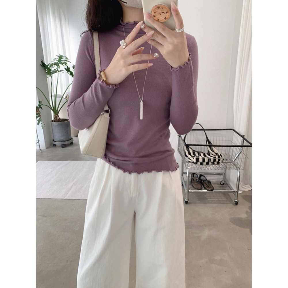 現+預 多色木耳邊內搭上衣 百搭打底高領針織衫 *20色 | kukuta-細節圖11