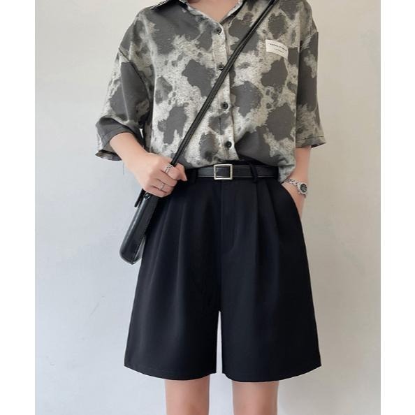 現+預 日常百搭 西裝五分褲 高腰闊腿褲 休閒五分褲 鬆緊腰短褲 大尺碼短褲 *6色 (S-2XL) | kukuta-細節圖7