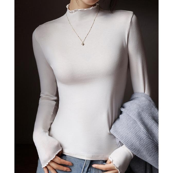 莫代爾半高領木耳邊打底內搭上衣*7色(S-L) | kukuta-細節圖4