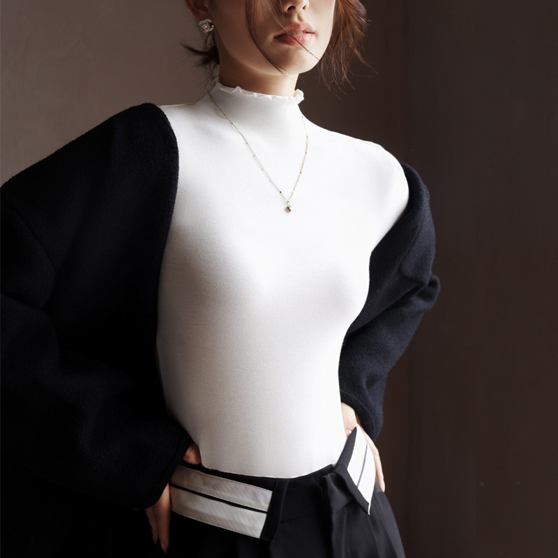 莫代爾半高領木耳邊打底內搭上衣*7色(S-L) | kukuta-規格圖5