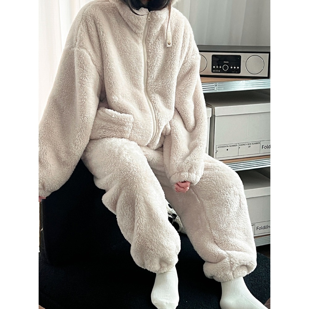 冬天保暖加厚雙面絨立領套裝 *2色 | kukuta-細節圖2