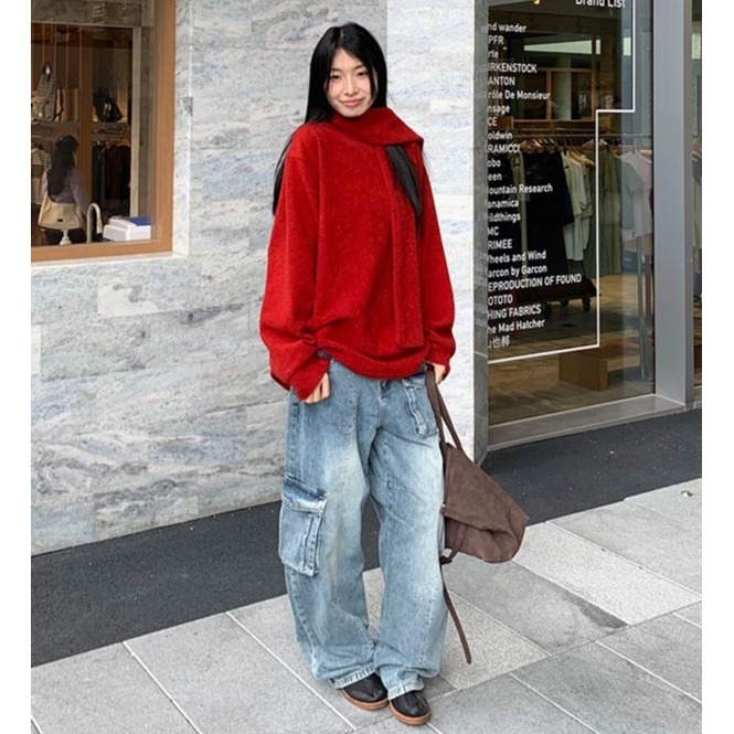 慵懶寬鬆 秋冬絨毛保暖上衣+圍巾 *2色 | kukuta-細節圖3