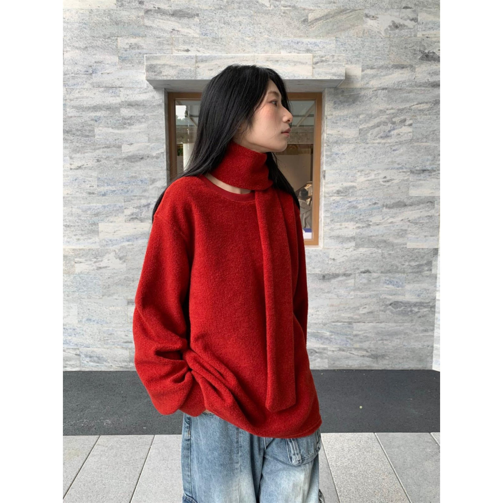 慵懶寬鬆 秋冬絨毛保暖上衣+圍巾 *2色 | kukuta-細節圖5