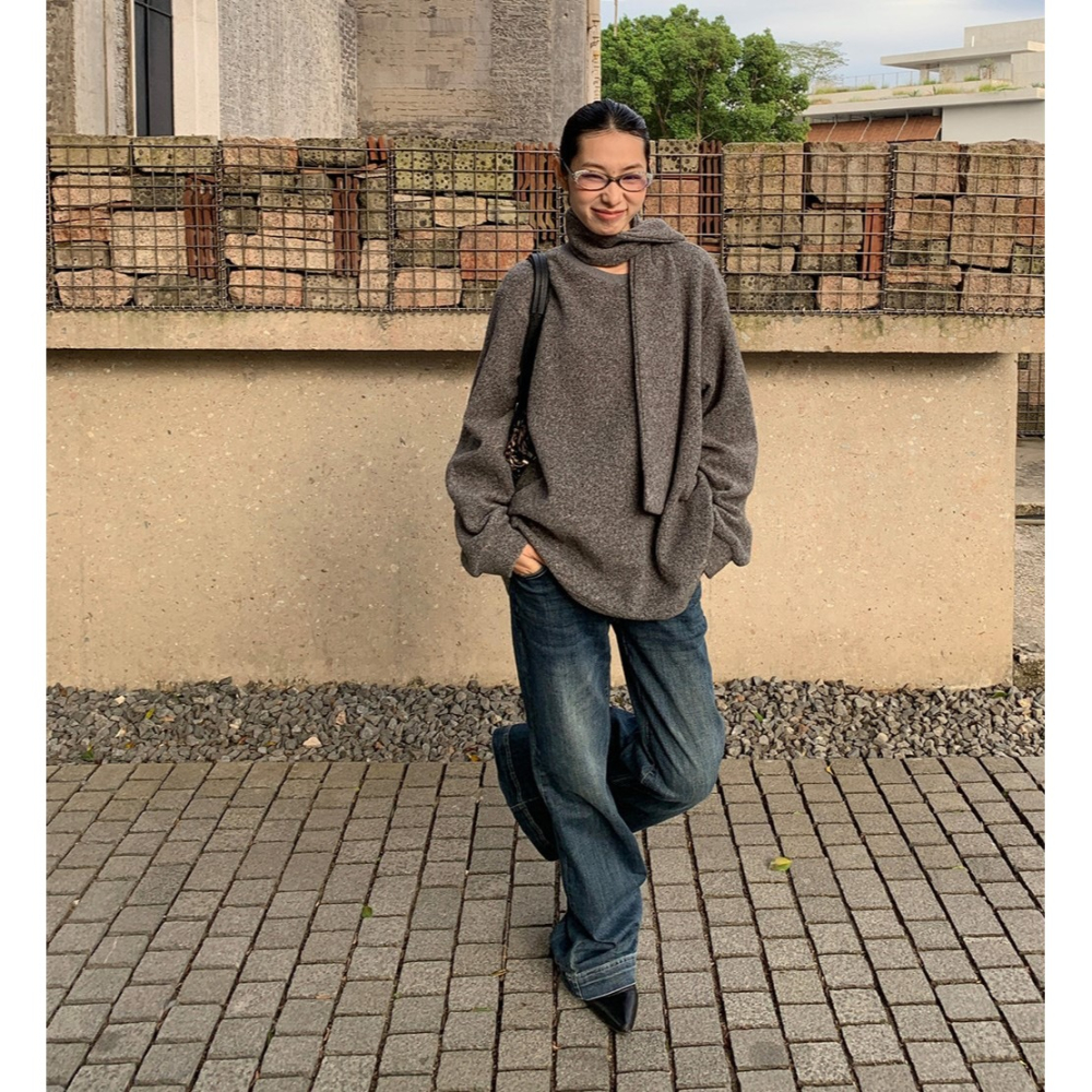 慵懶寬鬆 秋冬絨毛保暖上衣+圍巾 *2色 | kukuta-細節圖6