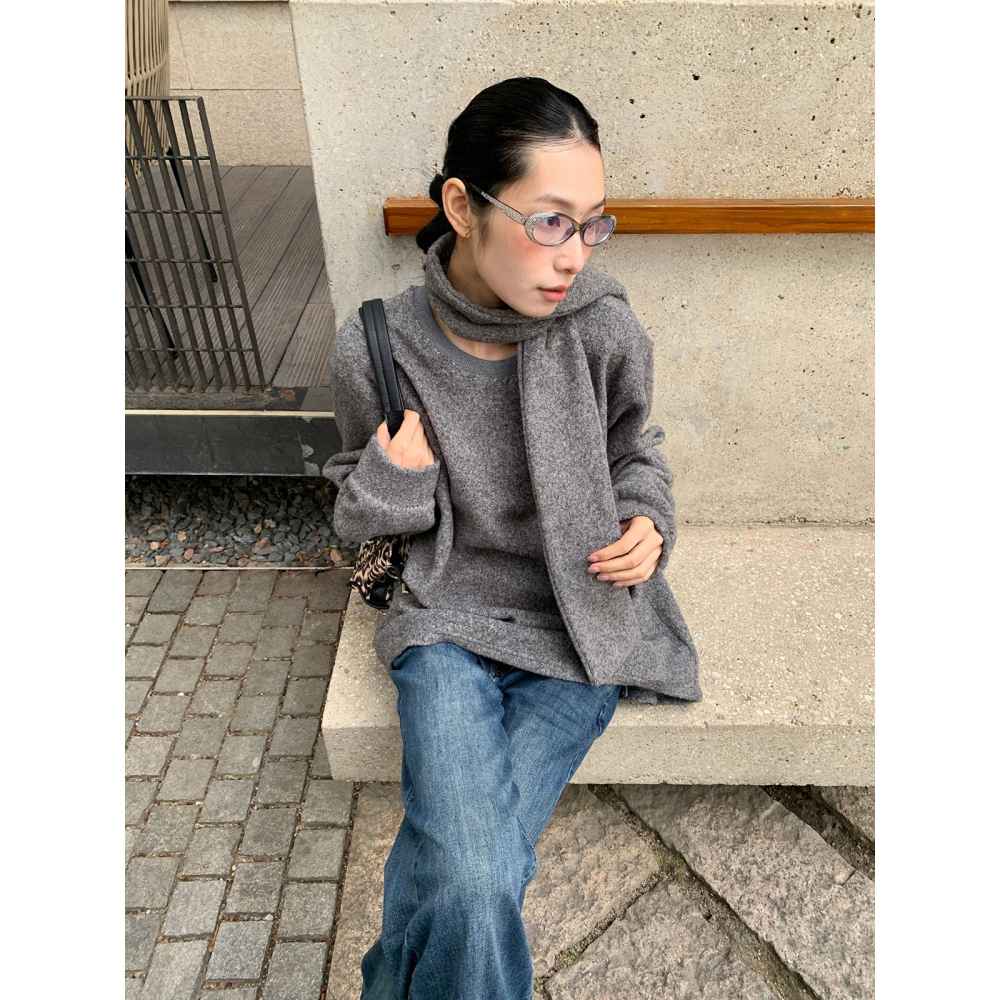 慵懶寬鬆 秋冬絨毛保暖上衣+圍巾 *2色 | kukuta-細節圖8