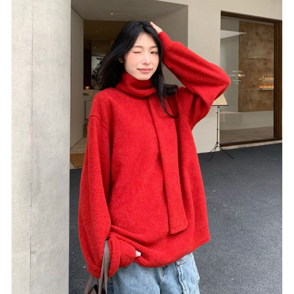 慵懶寬鬆 秋冬絨毛保暖上衣+圍巾 *2色 | kukuta-細節圖9