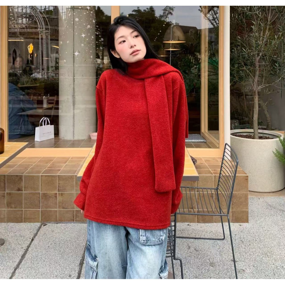 慵懶寬鬆 秋冬絨毛保暖上衣+圍巾 *2色 | kukuta-細節圖10