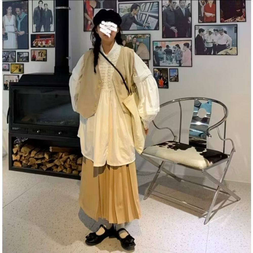 日系復古 立領上衣泡泡袖白襯衫 小個子洋裝 燈籠袖上衣  | kukuta-細節圖5