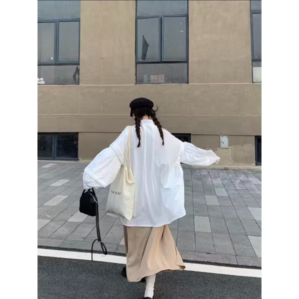 日系復古 立領上衣泡泡袖白襯衫 小個子洋裝 燈籠袖上衣  | kukuta-細節圖6