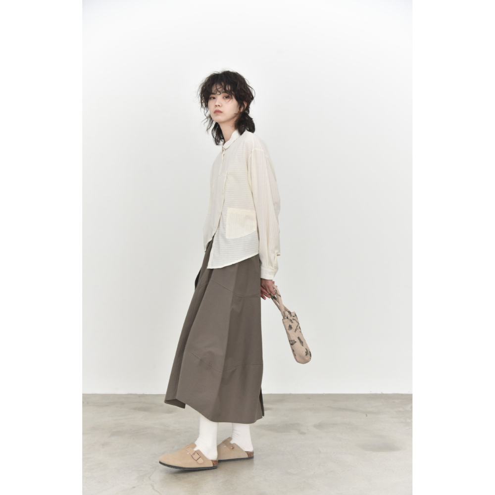 拼接條紋口袋襯衫 文藝復古設計上衣 *3色 | kukuta-細節圖7