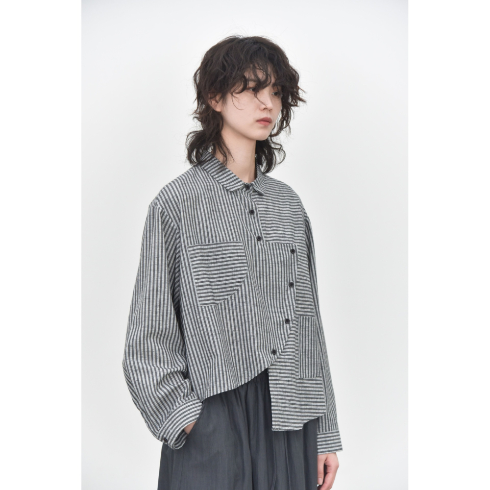 拼接條紋口袋襯衫 文藝復古設計上衣 *3色 | kukuta-細節圖8