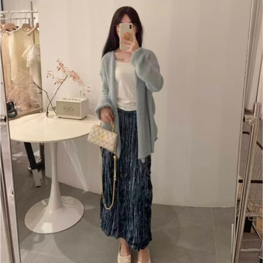 法式浪漫褶皺絲絨裙 氣質顯瘦甜美半身裙 *8色 | kukuta-細節圖4