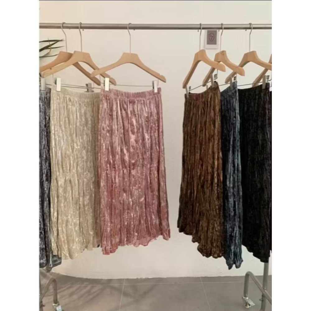 法式浪漫褶皺絲絨裙 氣質顯瘦甜美半身裙 *8色 | kukuta-細節圖7