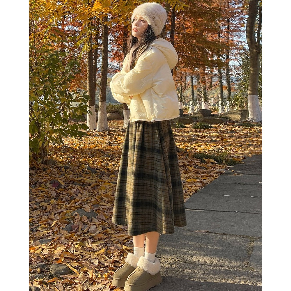 日系復古鬆緊腰毛呢格子裙 *2色 (S-L) | kukuta-細節圖9