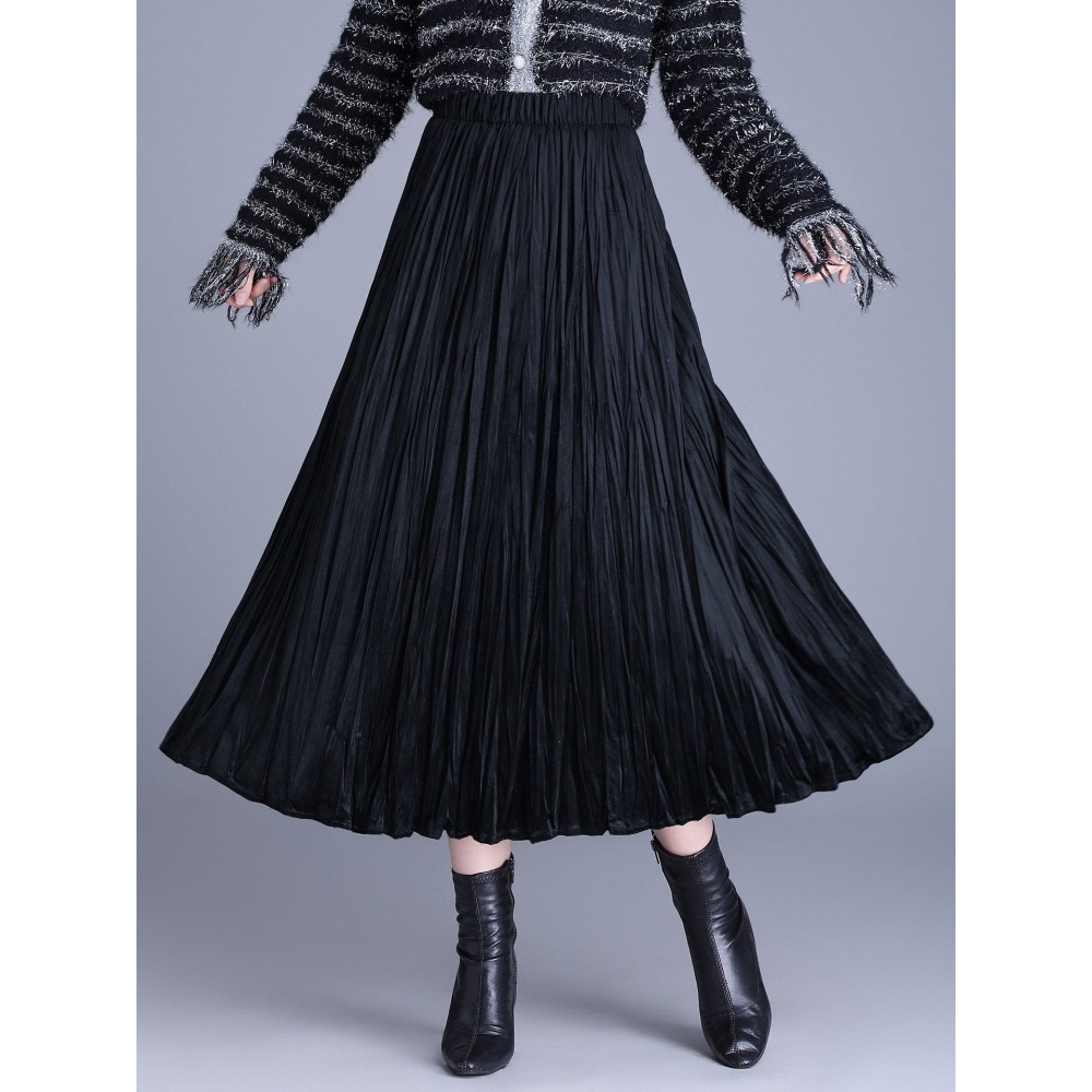 質感絲絨半身裙 鬆緊腰復古中長裙 *7色 | kukuta-細節圖2