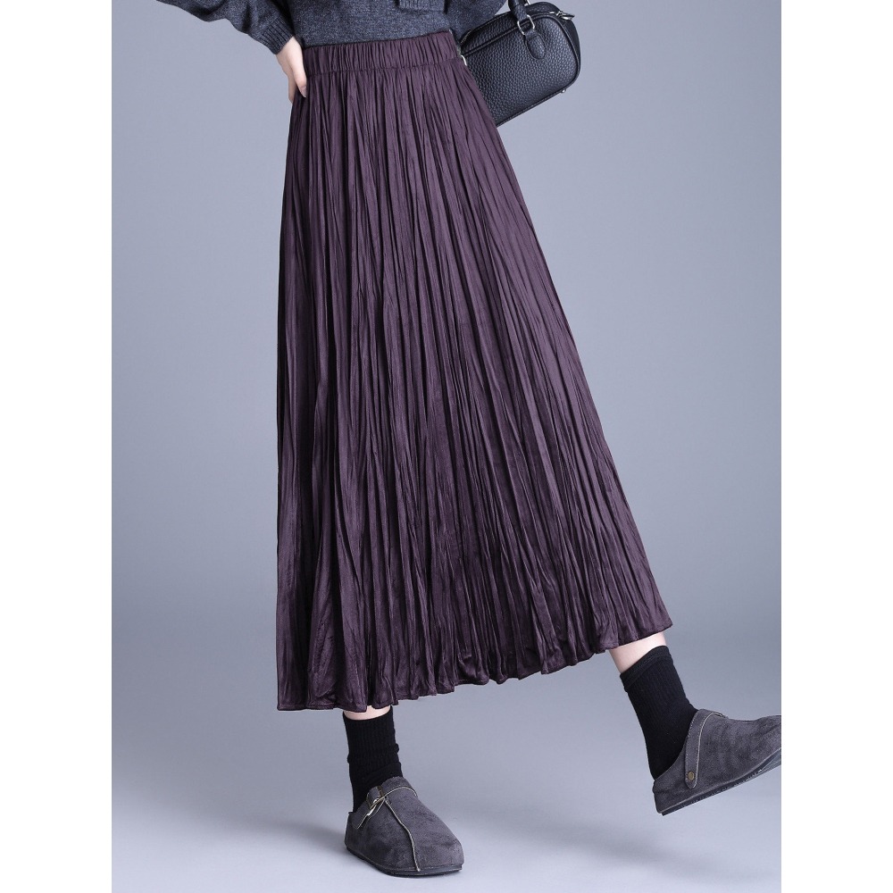 質感絲絨半身裙 鬆緊腰復古中長裙 *7色 | kukuta-細節圖3