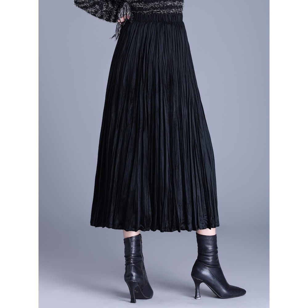 質感絲絨半身裙 鬆緊腰復古中長裙 *7色 | kukuta-細節圖8