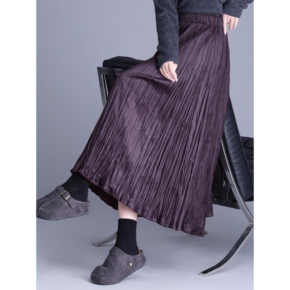 質感絲絨半身裙 鬆緊腰復古中長裙 *7色 | kukuta-細節圖9