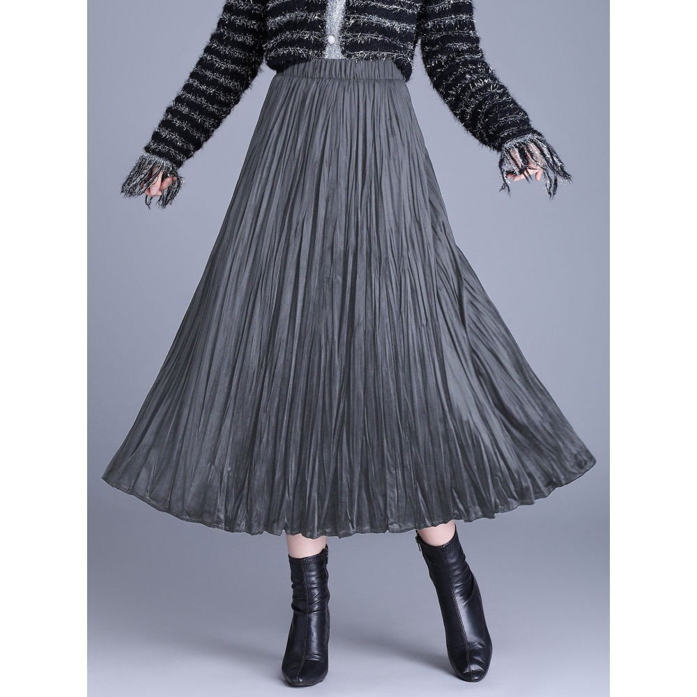 現貨 質感絲絨半身裙 鬆緊腰復古中長裙 *7色 | kukuta-細節圖6