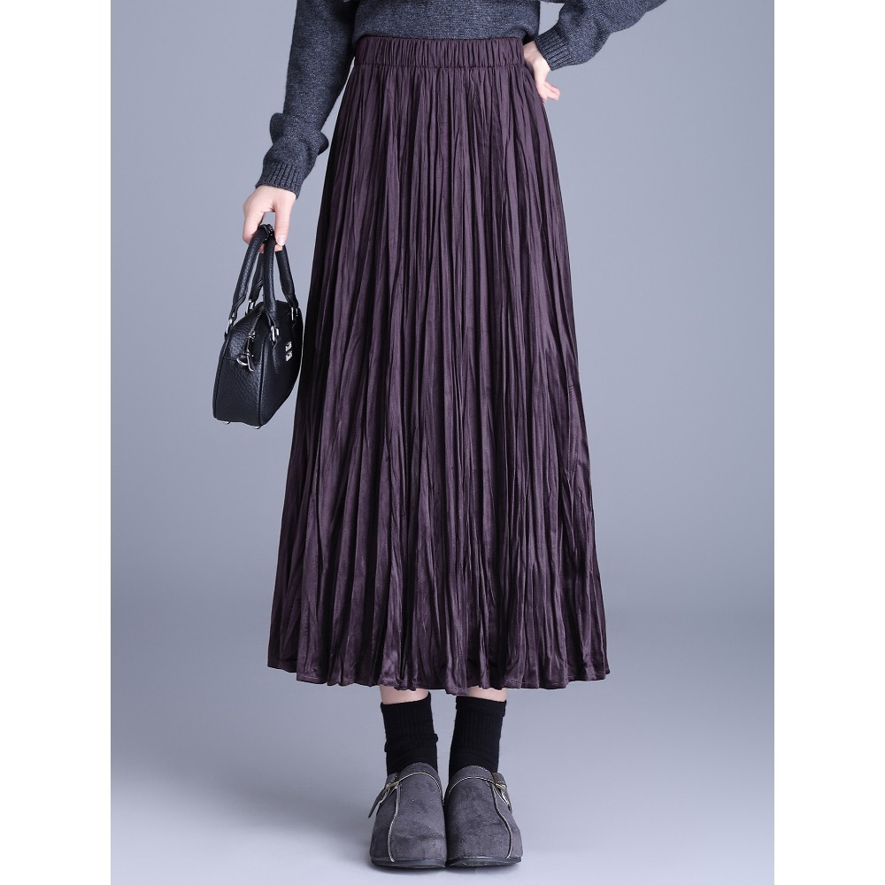 質感絲絨半身裙 鬆緊腰復古中長裙 *7色 | kukuta-規格圖9