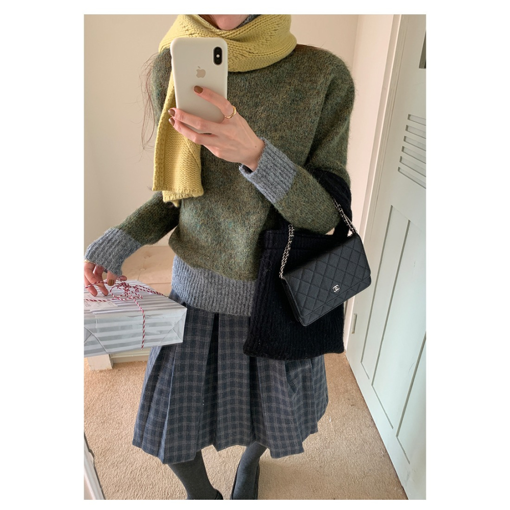 設計感拼色高領毛衣 *4色 | kukuta-細節圖2