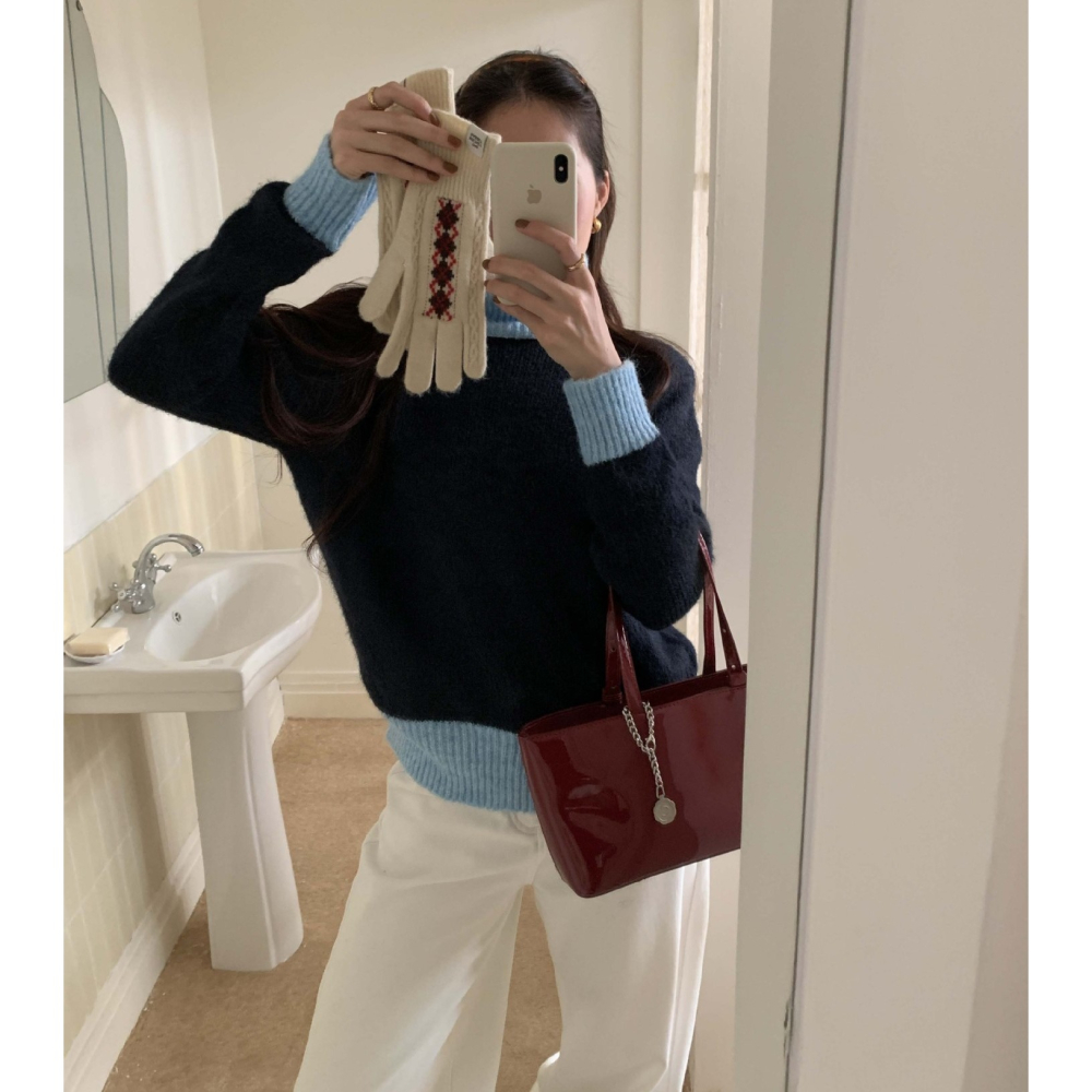 設計感拼色高領毛衣 *4色 | kukuta-細節圖3