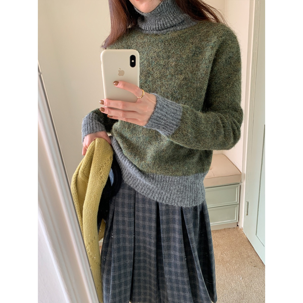 設計感拼色高領毛衣 *4色 | kukuta-細節圖4