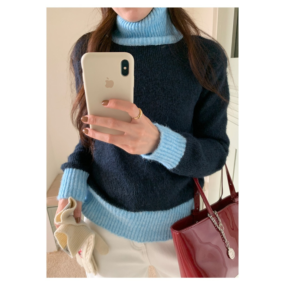 設計感拼色高領毛衣 *4色 | kukuta-細節圖6