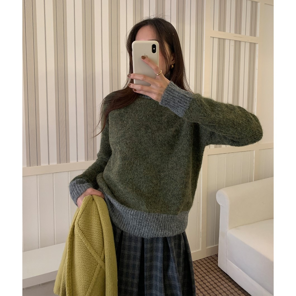 設計感拼色高領毛衣 *4色 | kukuta-細節圖7