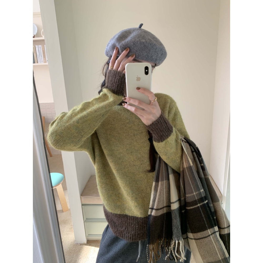 設計感拼色高領毛衣 *4色 | kukuta-細節圖8