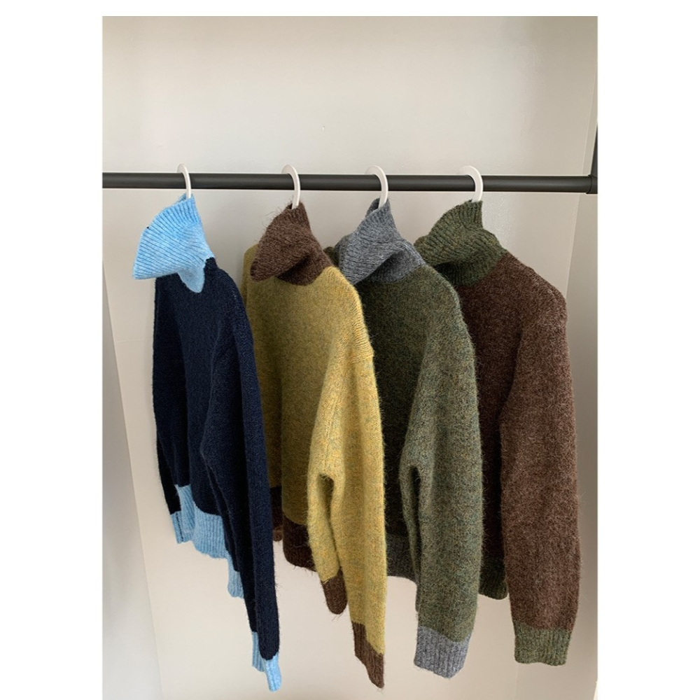 設計感拼色高領毛衣 *4色 | kukuta-細節圖10